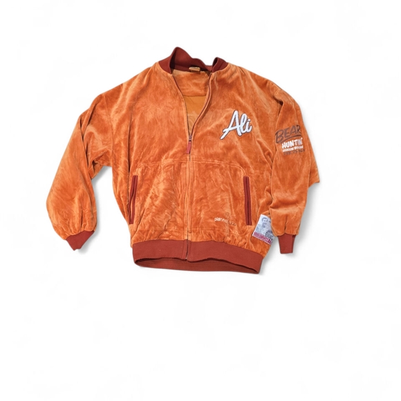 Vintage FUBU Orange Velour Bomber Jacket - Picture 1 of 9
